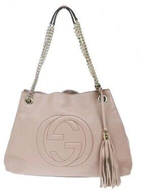 GUCCI Logo Soho Interlocking G Chain Shoulder Bag Leather Tassel Pink 95CA742